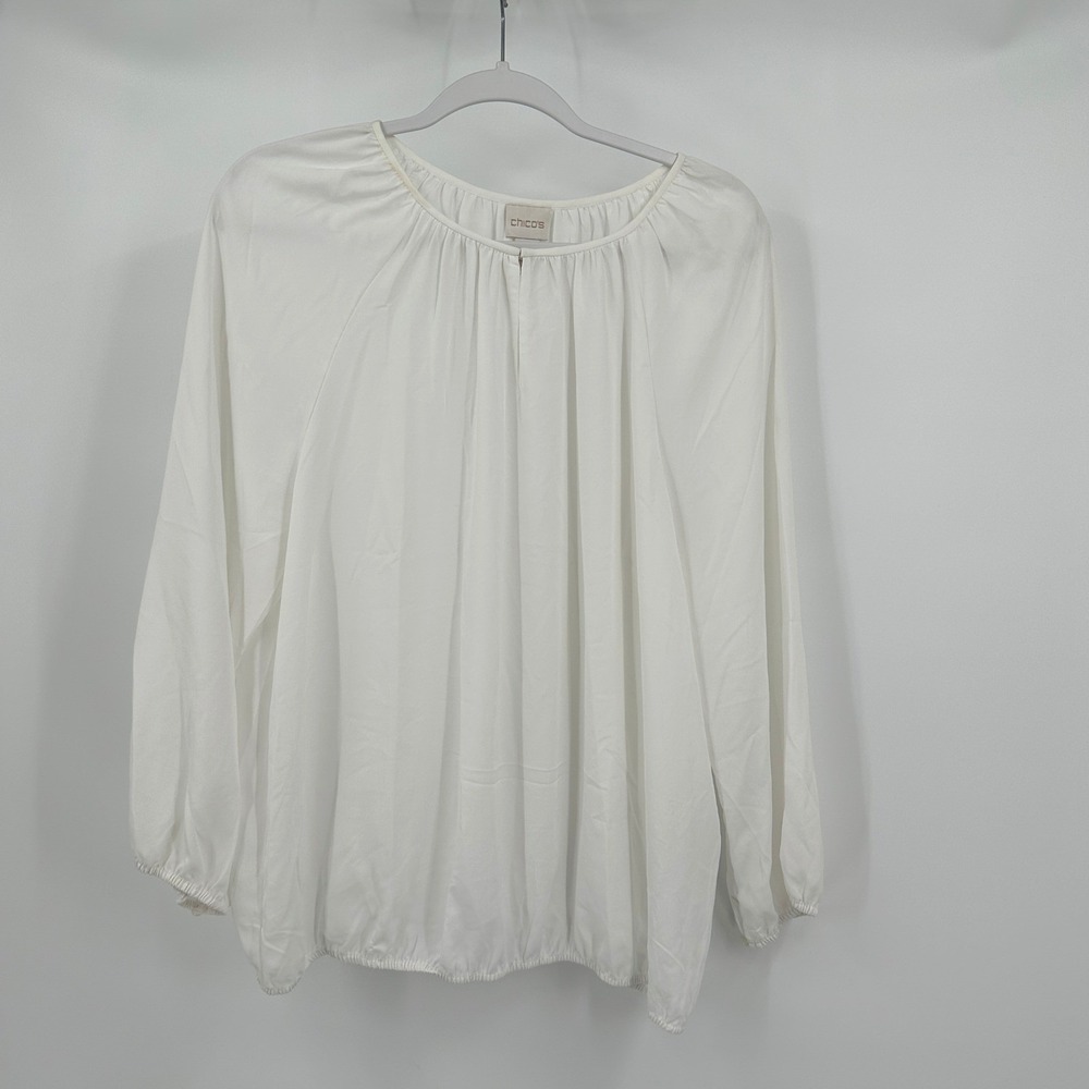 Chicos Womens Minimalist Boho Top Size 2 US L Flowy Modest Neutral Ethereal